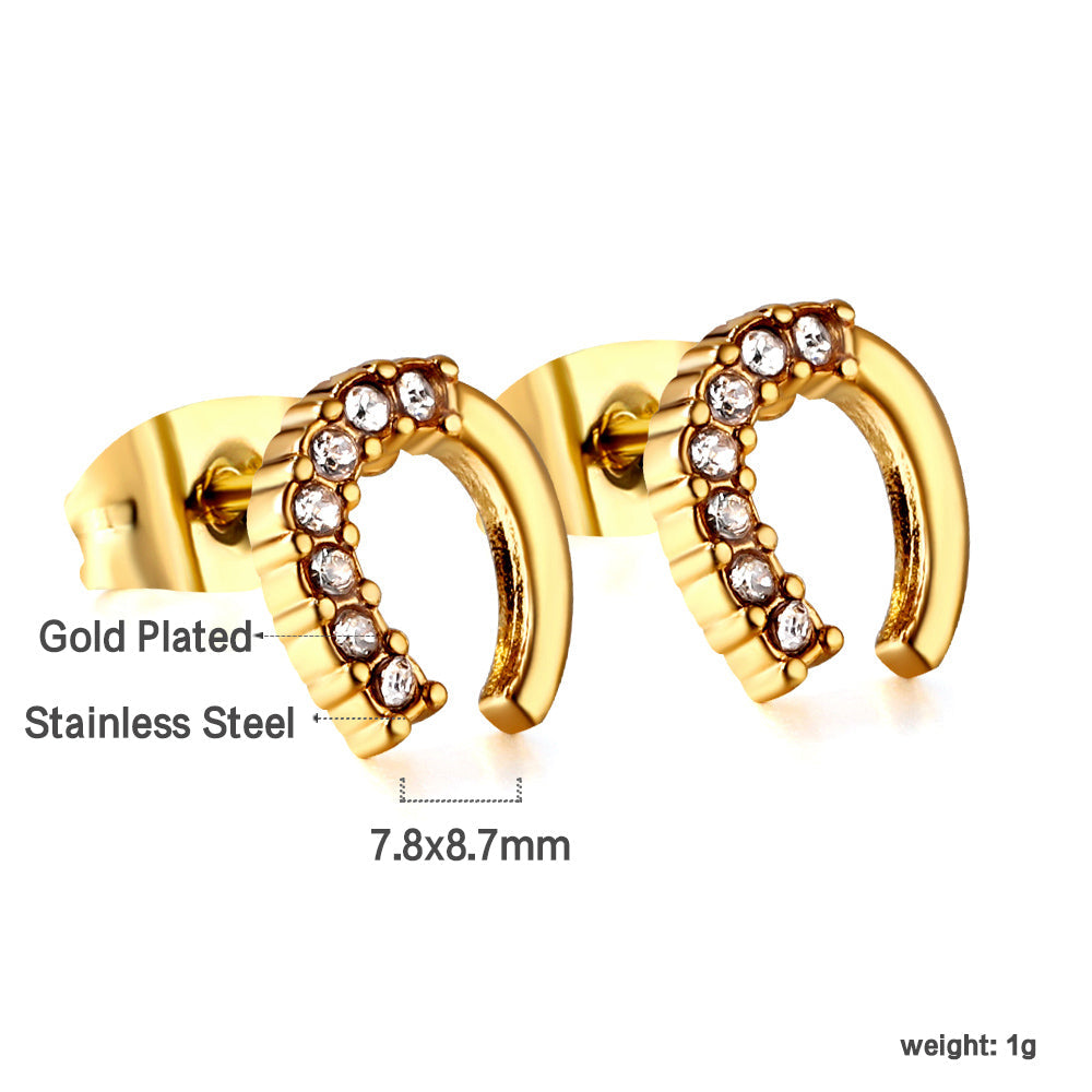 Gold U-shaped cut earrings with diamonds asonjewelry